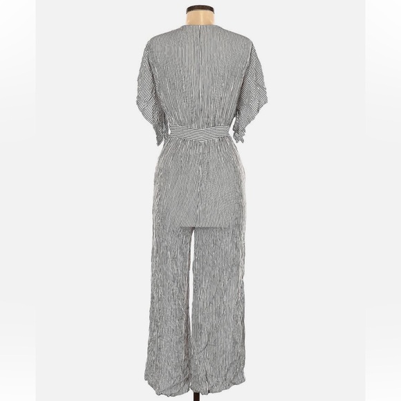 Audrey 3 Plus 1 Black and White Striped Jumpsuit with Cutout and Flared Sleeves. - Picture 2 of 16